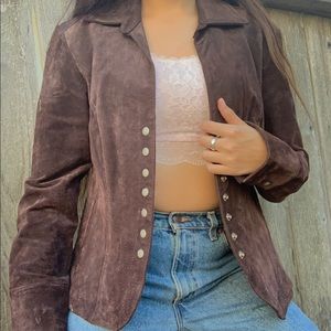 100% brown suede leather Button Up jacket